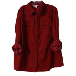 Studio Works Shirt Size 2x Button Up Adj Sleeve Red Black